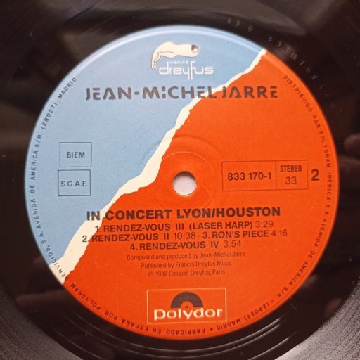 Jean Michel Jarre - In Concert (Houston / Lyon) LP (EX/EX) spanyol, 1987, gatefold