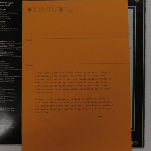 Johnny Cash - Gone Girl LP promo (EX/VG) holland, 1978