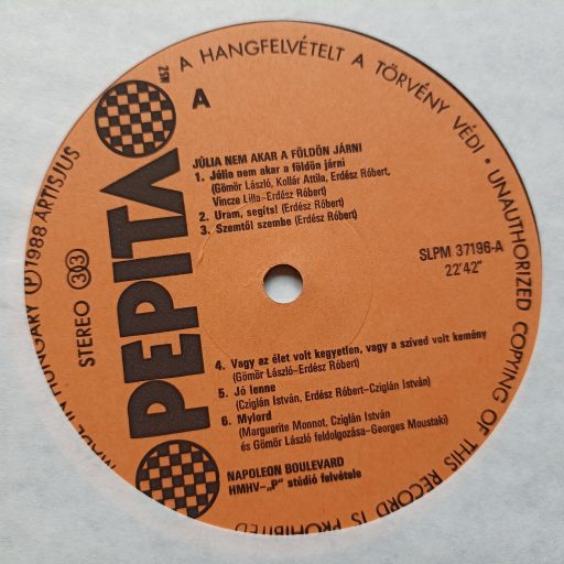 Napoleon Boulevard - Júlia nem akar a Földön járni LP (VG+/EX) 1988