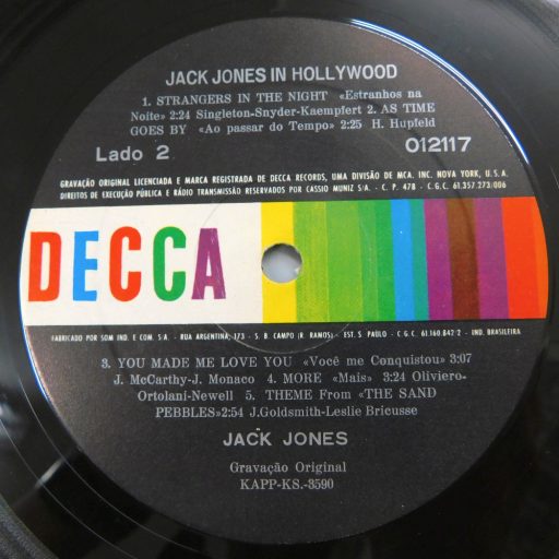 Jack Jones - Jack Jones In Hollywood LP (VG+/VG+) brazil kiadás