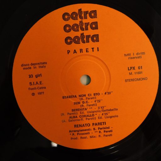 Renato Pareti - Pareti LP (VG+/VG+) 1978, ITA.
